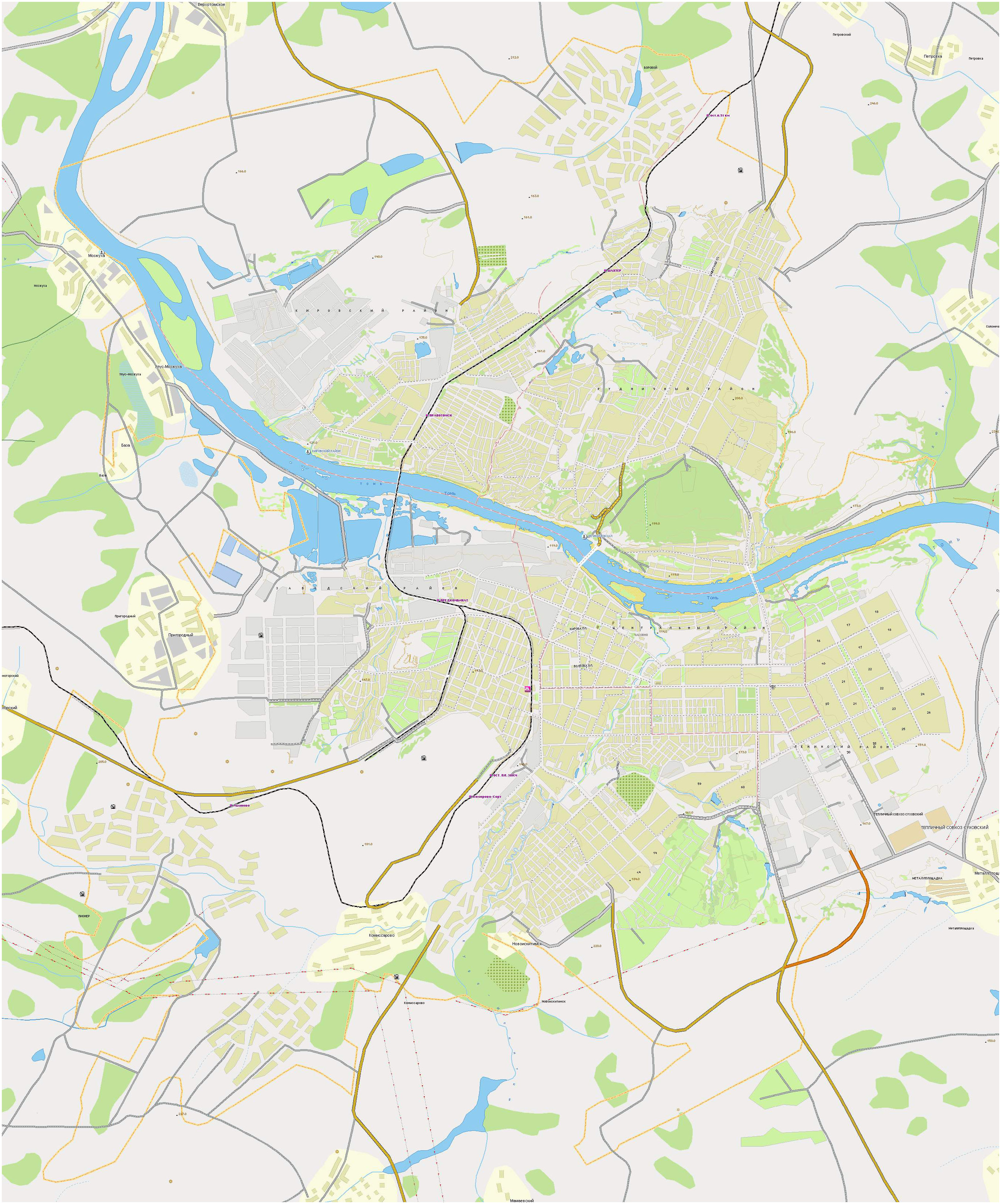 Подробная карта города Кемерово. Карта г. Кемерово масштаб 1см \u003d 300м, всерайоны на карте