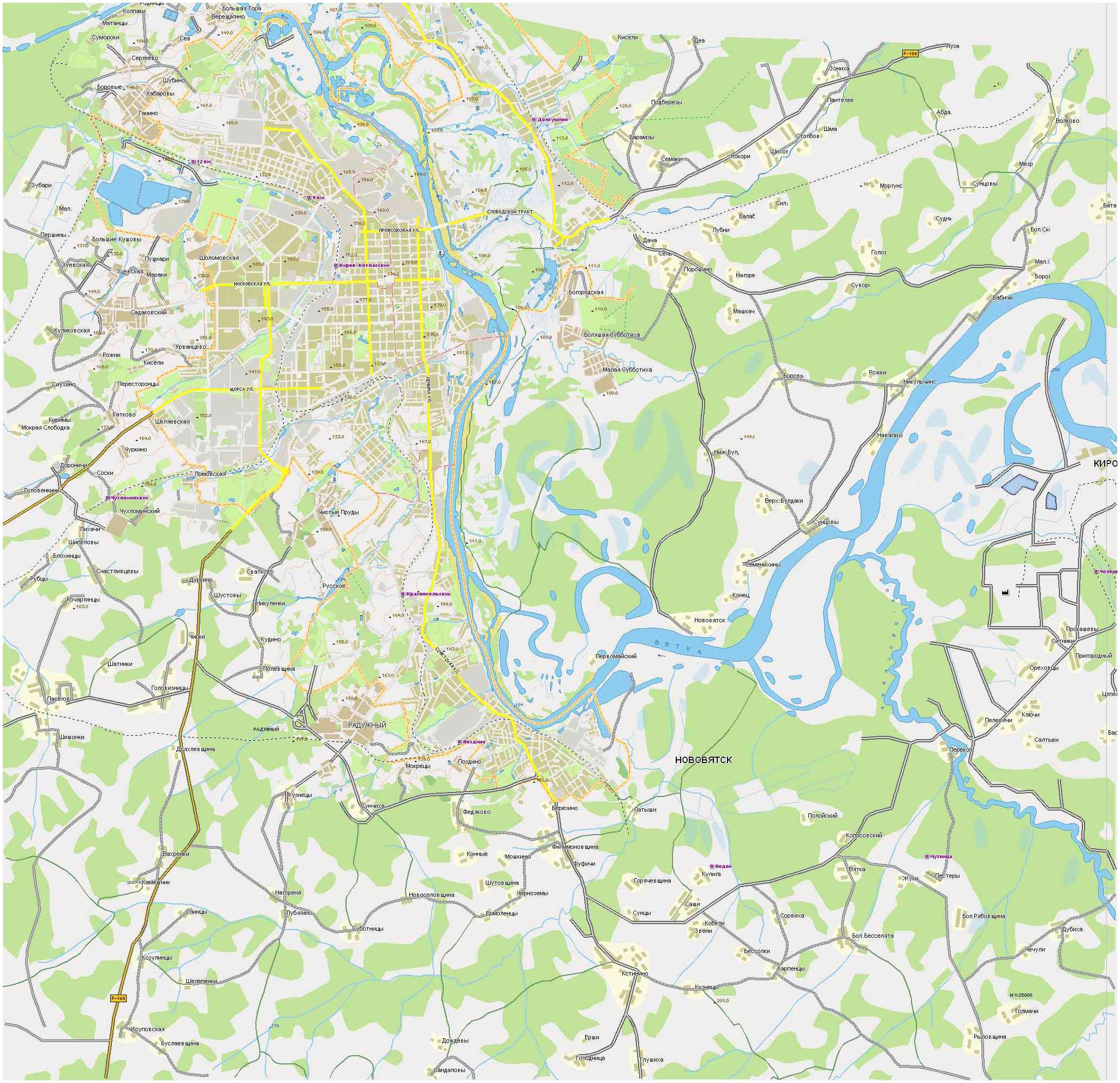 Карта города Киров и Кировской области. Подробная карта Кирова все дороги районы и окрестности