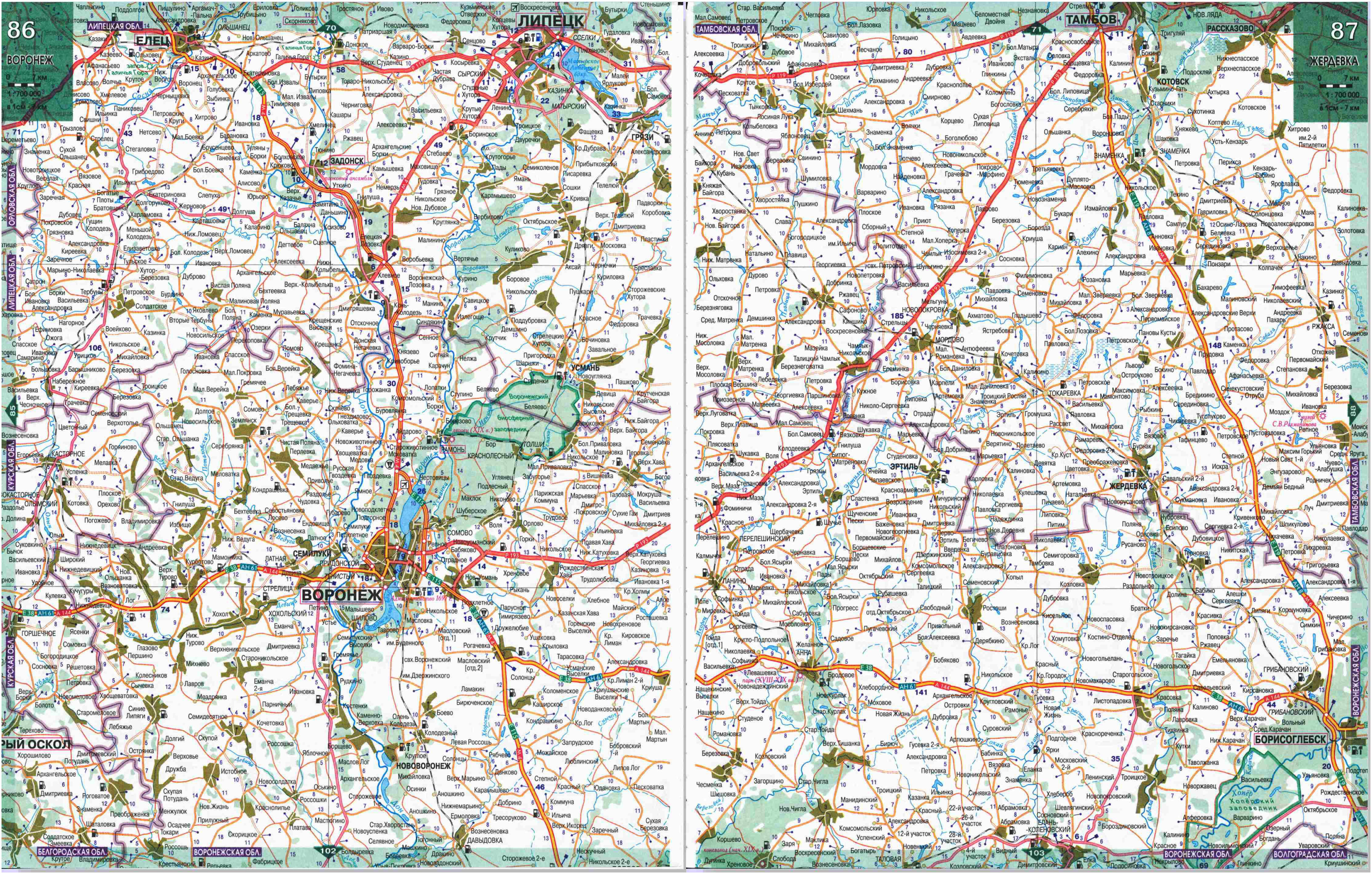 Подробная карта Липецкой области. Карта автодорог — Липецкая область