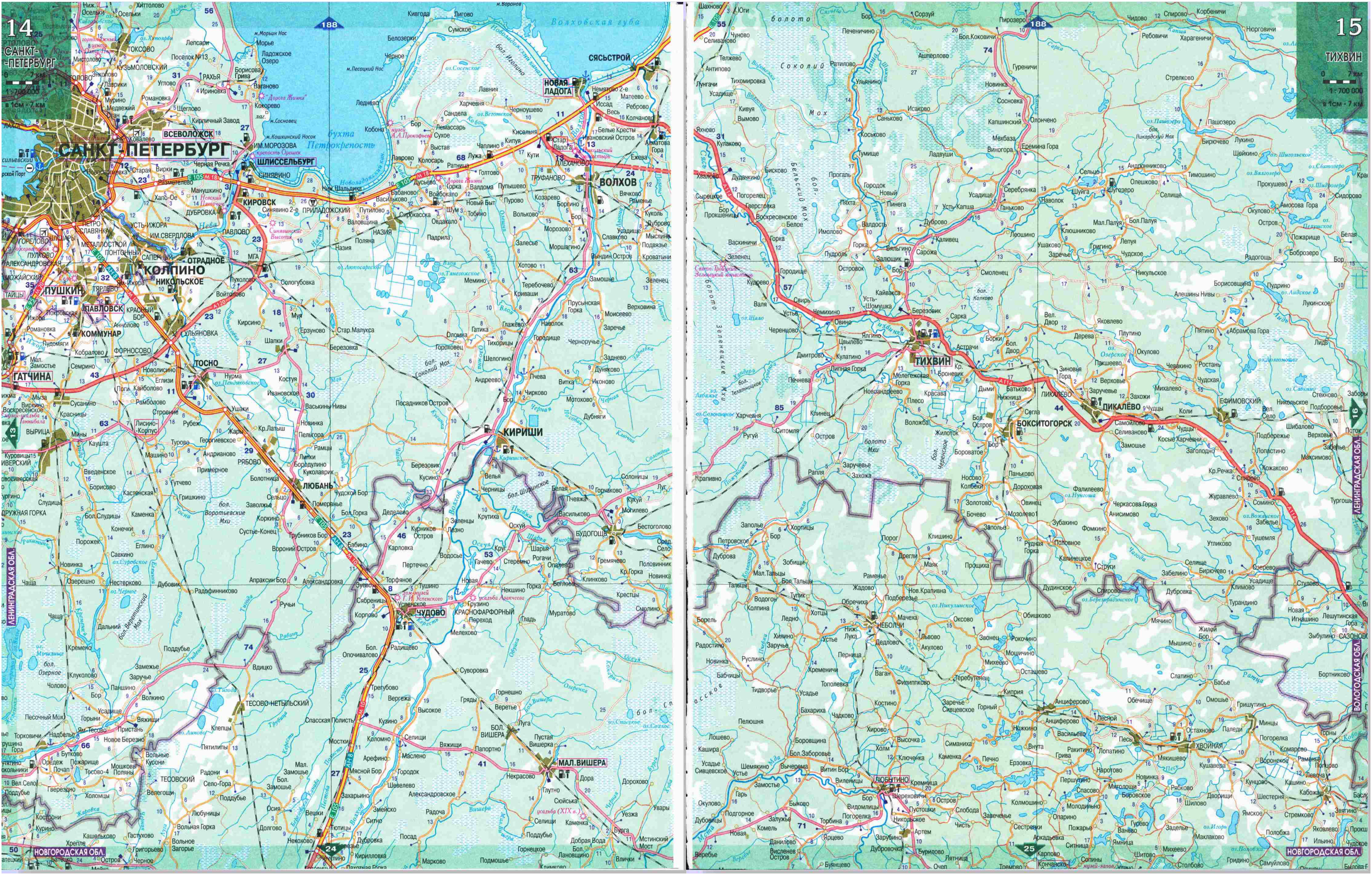 Карта автомобильных дорог Новгородской области. Подробная карта дорог —Новгородская область
