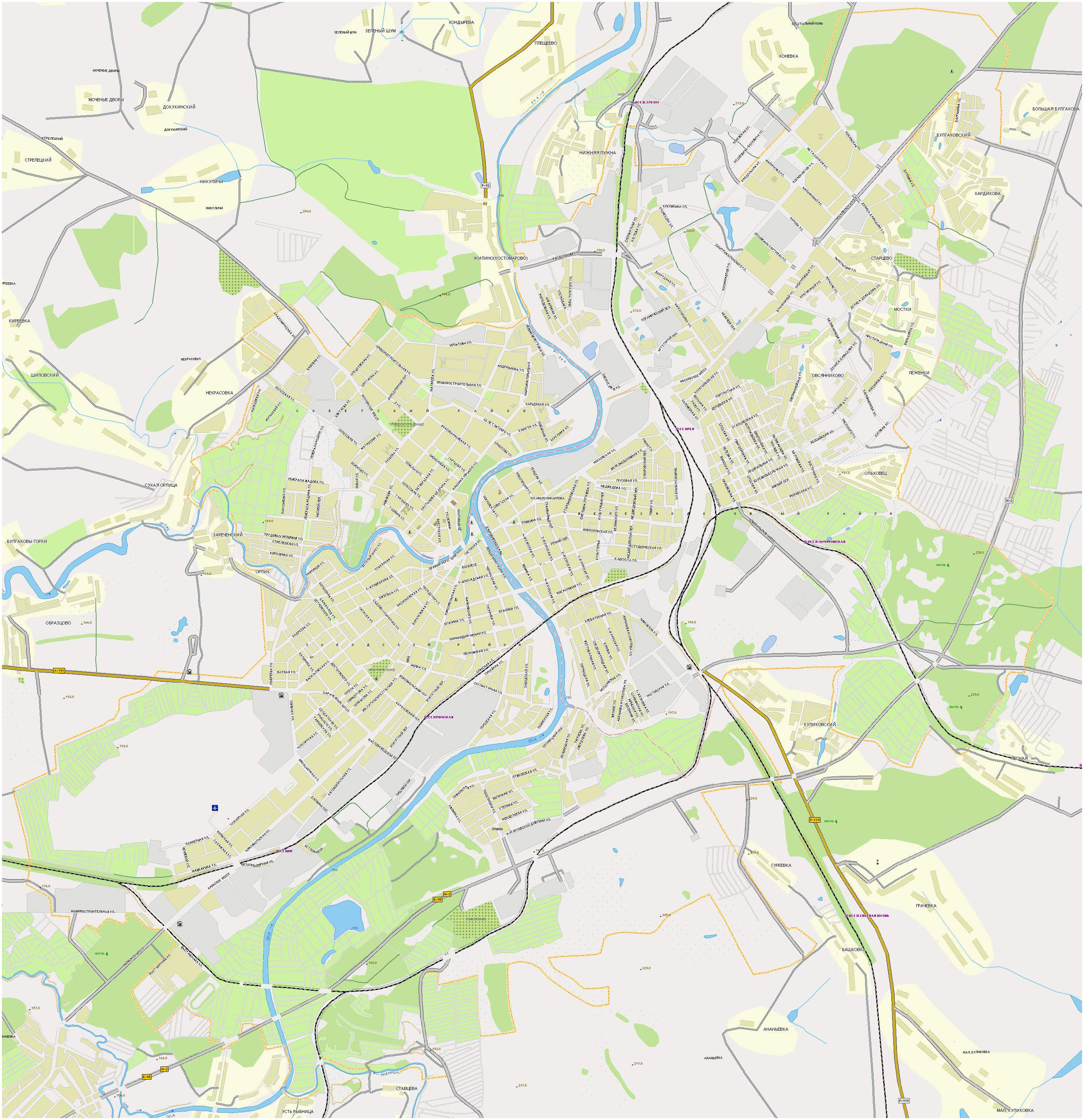 Карта города орла с названиями улиц