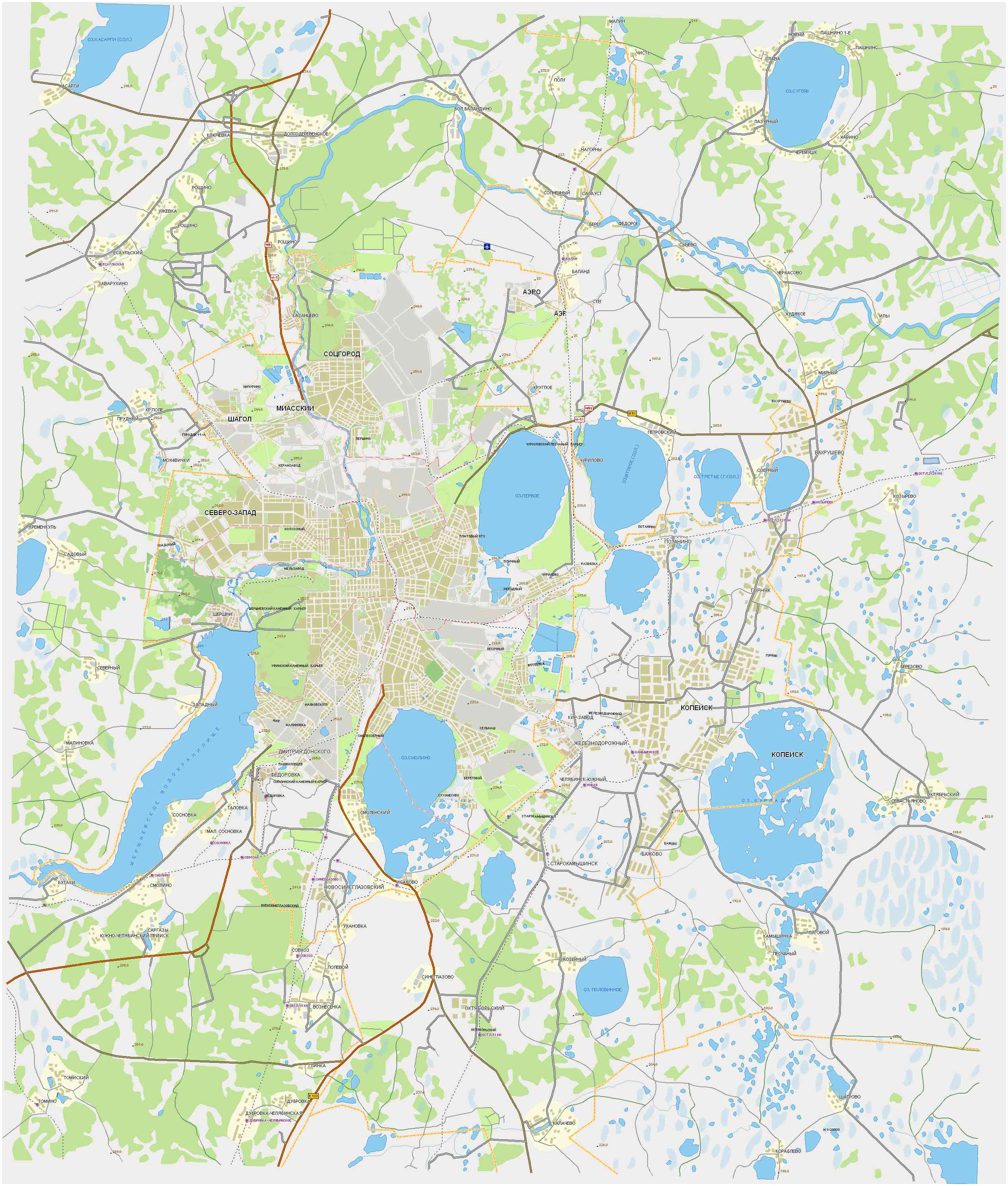 города Челябинска. Карта г. Челябинск