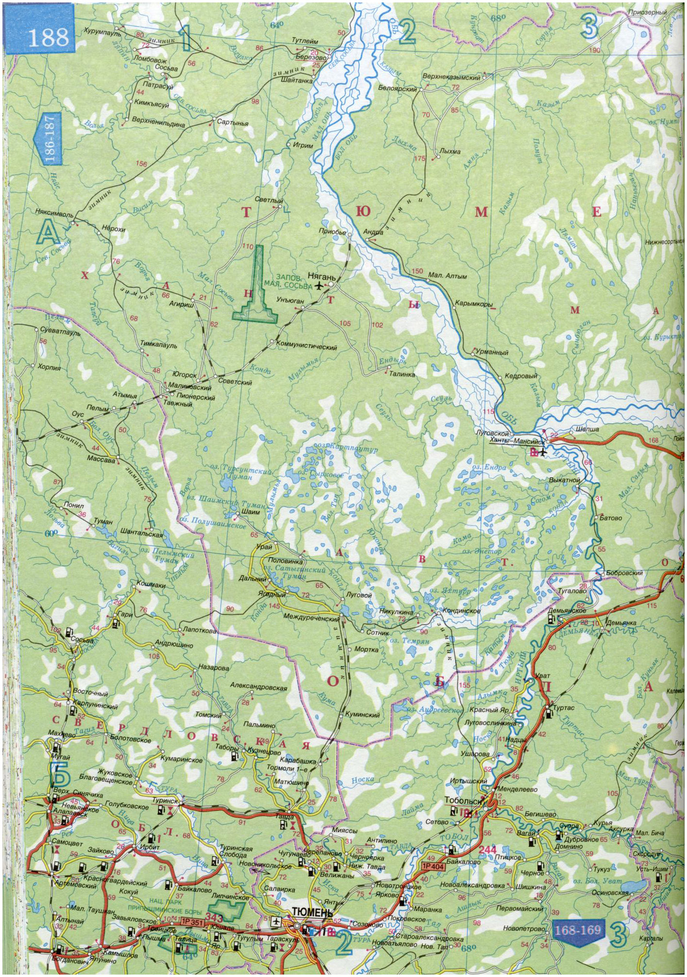 Карта автодорог Ханты-Мансийского автономного округа. Карта дорог — Ханты- Мансийский автономный округ масштаба 1см \u003d 30км