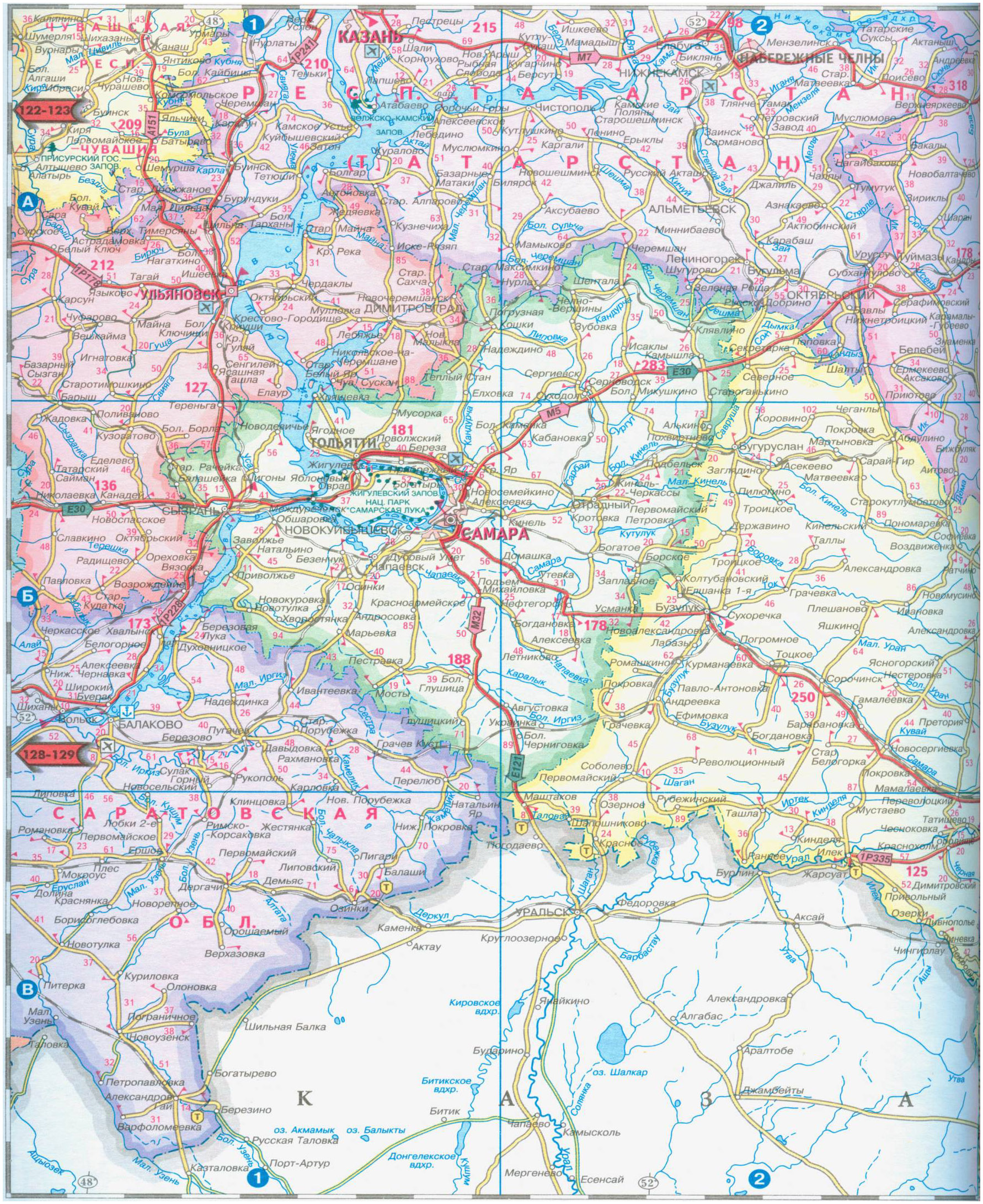 Карта автодорог России — Башкирия. Карта дорог Башкортостана